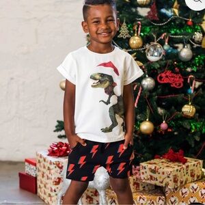 Rock Your Baby Festive Dinosaur Tee in White Christmas. T. rex